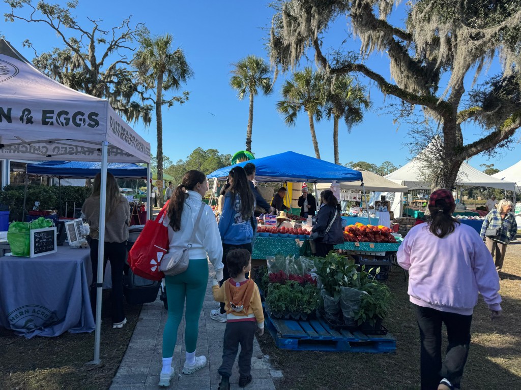 People walking around the market